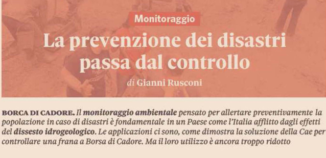 CAE on Nòva -Sole24Ore- talking about the monitoring system created in Borca di Cadore